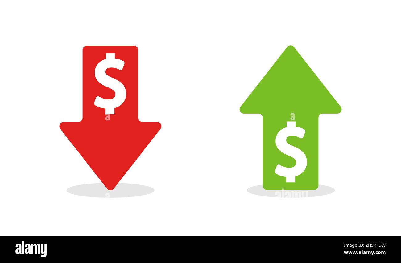 Dollar arrow icons on white background. Money, finance banking vector illustration. Stock Vector