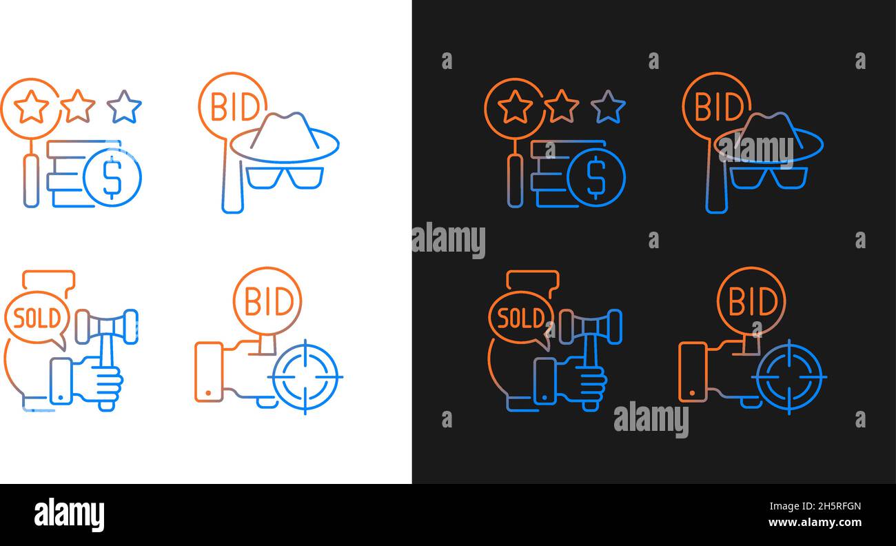 Auction components gradient icons set for dark and light mode Stock Vector