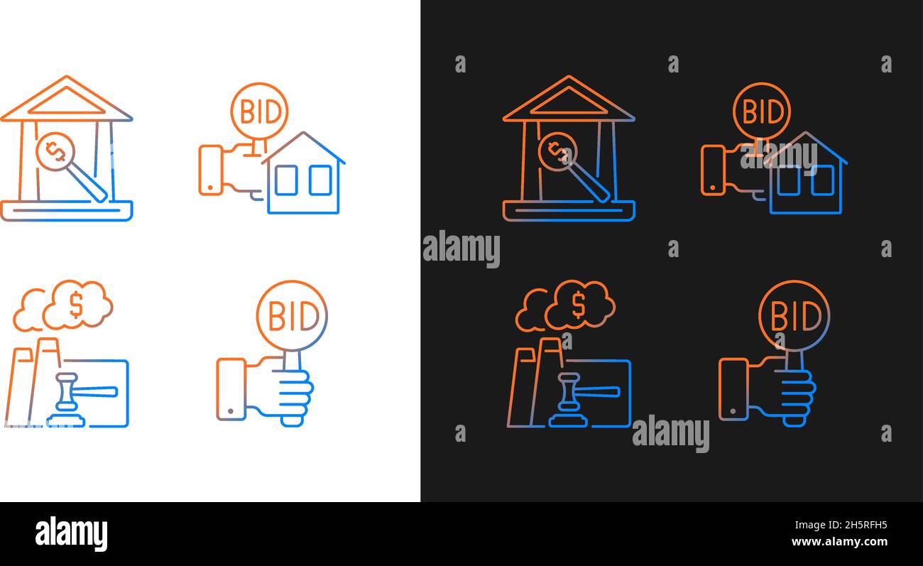 Bargaining for property gradient icons set for dark and light mode Stock Vector