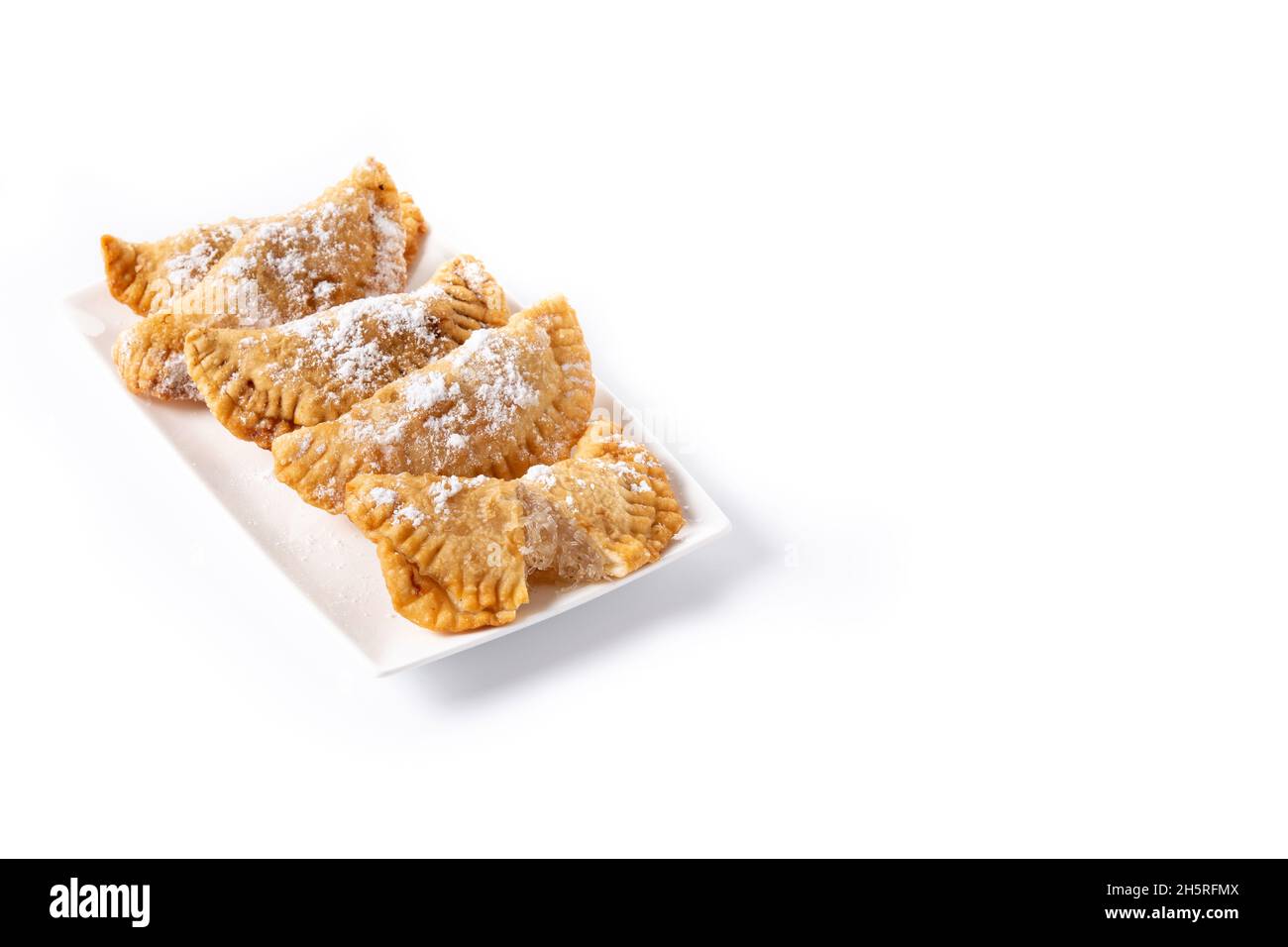 Spanish sweet stuffed pastry filled with angel hair isolated on white ...