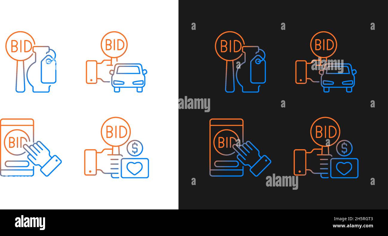 Auction items gradient icons set for dark and light mode Stock Vector
