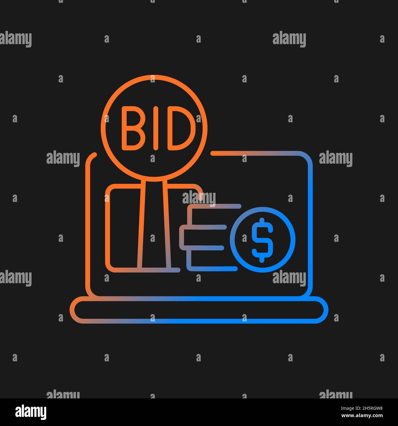 Online auction gradient vector icon for dark theme Stock Vector