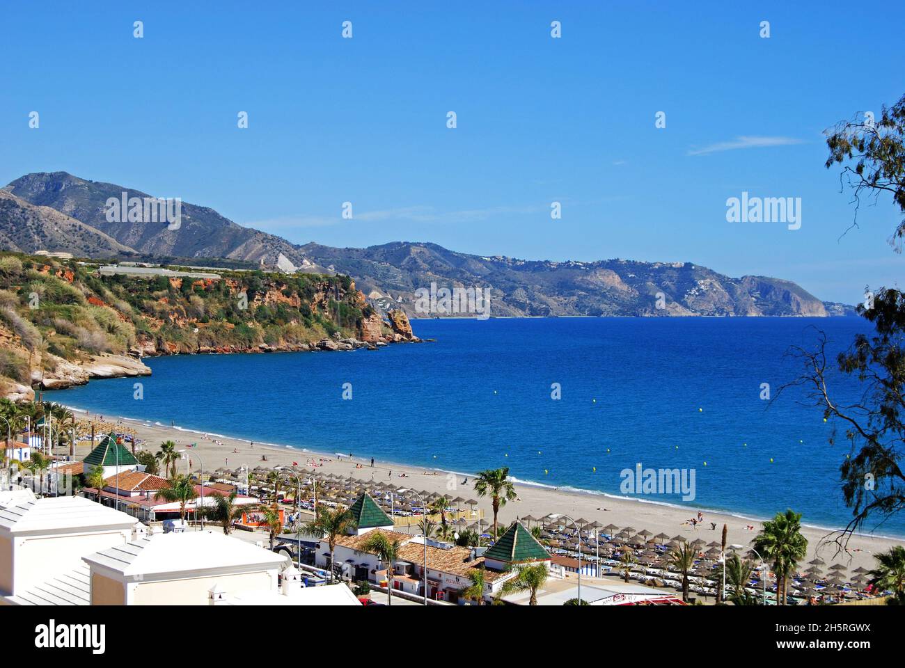 View of Burriana beach and coastline, Nerja, Spain. Stock Photo