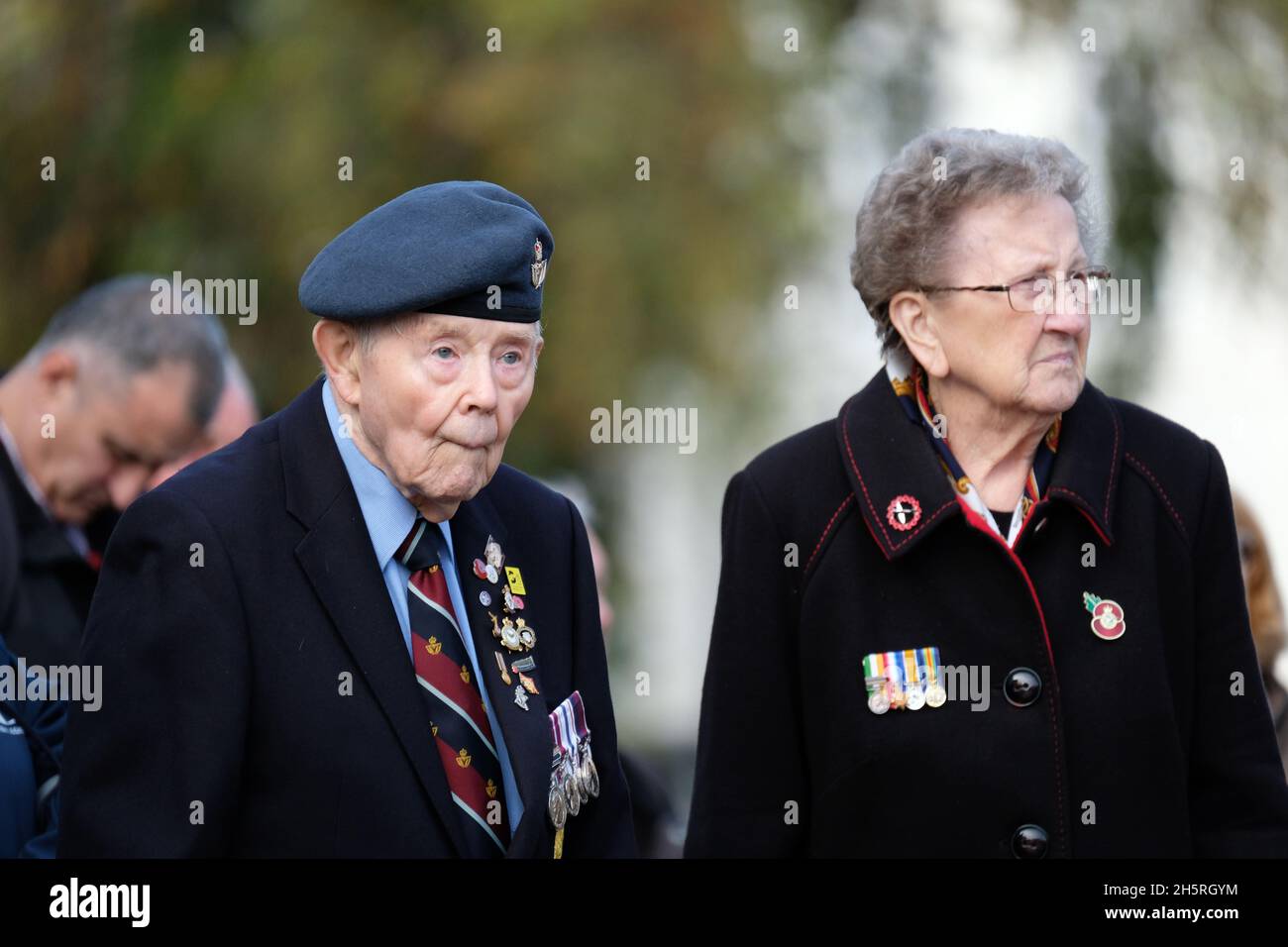 Hereford, Herefordshire, UK - Thursday 11th November 2021 - Veterans gather at the Remembrance Day service in Hereford including Cyril Blewett aged 86 who served in the Royal Air Force during the Aden Emergency in the 1960s - Photo Steven May / Alamy Live News Stock Photo
