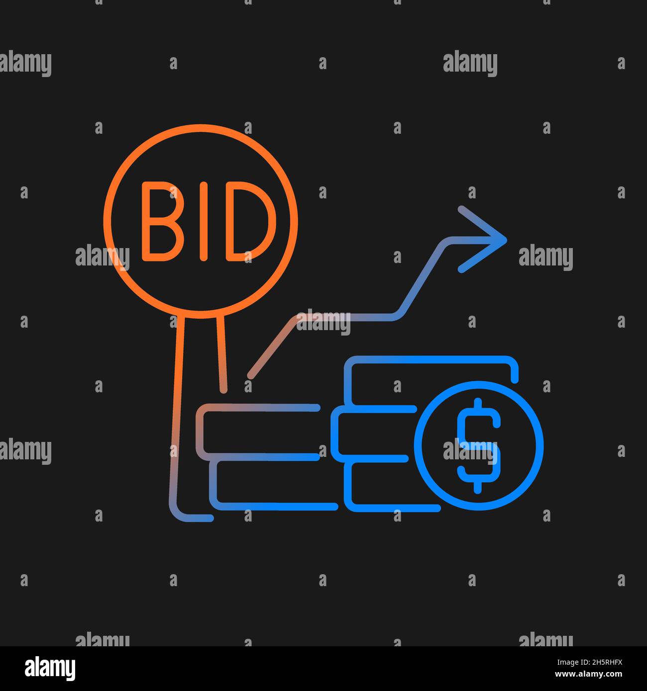 Bid increments gradient vector icon for dark theme Stock Vector