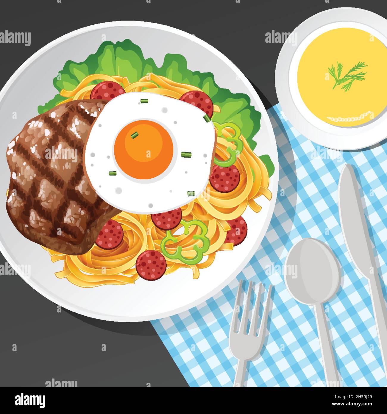 Healthy breakfast set on the table illustration Stock Vector Image ...