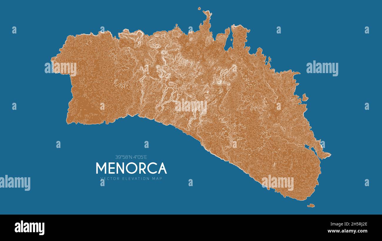 Topographic map of Menorca, Balearic Islands, Spain. Vector detailed elevation map of island