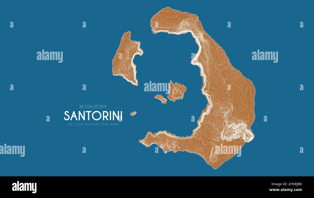 Topographic map of Santorini, Greece. Vector detailed elevation map of