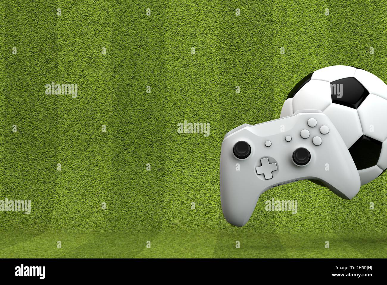 Soccer gaming background. Video game controller with a traditional football  ball and grass pitch. 3D Rendering Stock Photo - Alamy