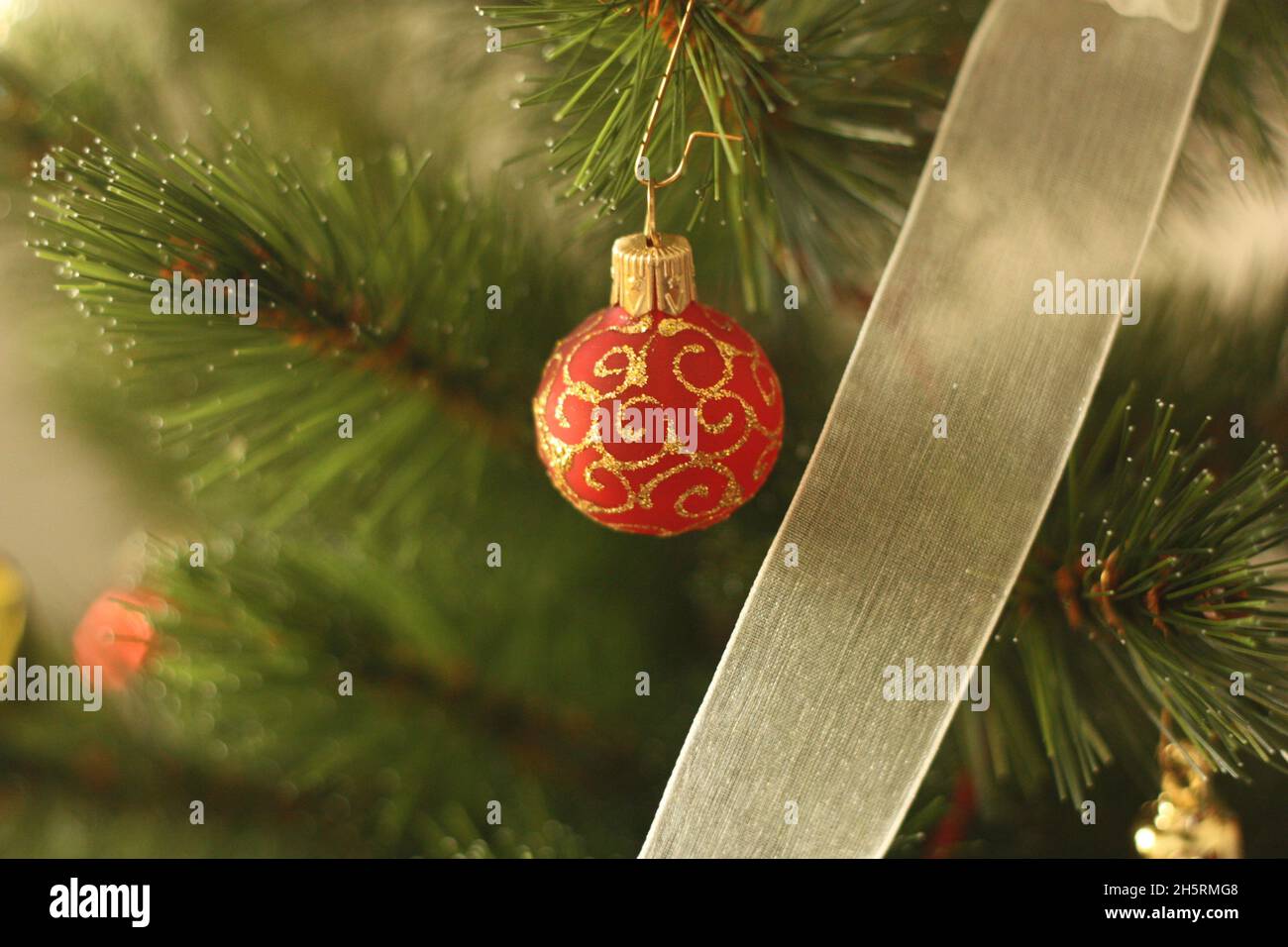 Christmas pine tree decorations Stock Photo