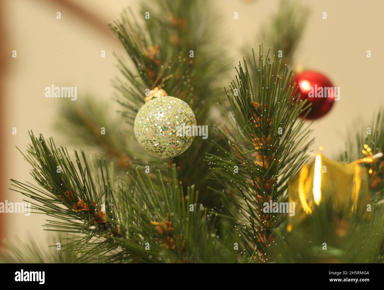Christmas pine tree decorations Stock Photo