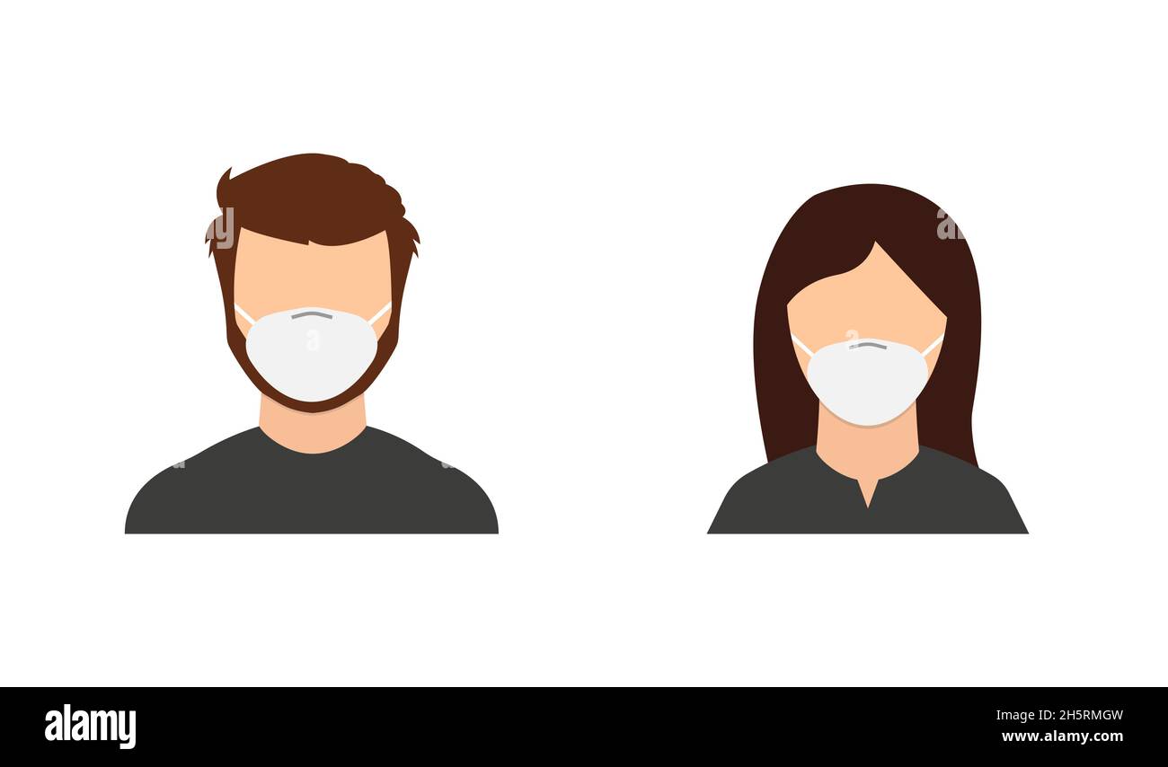 Man and woman face medical mask. Isolated vector illustration in flat Stock Vector