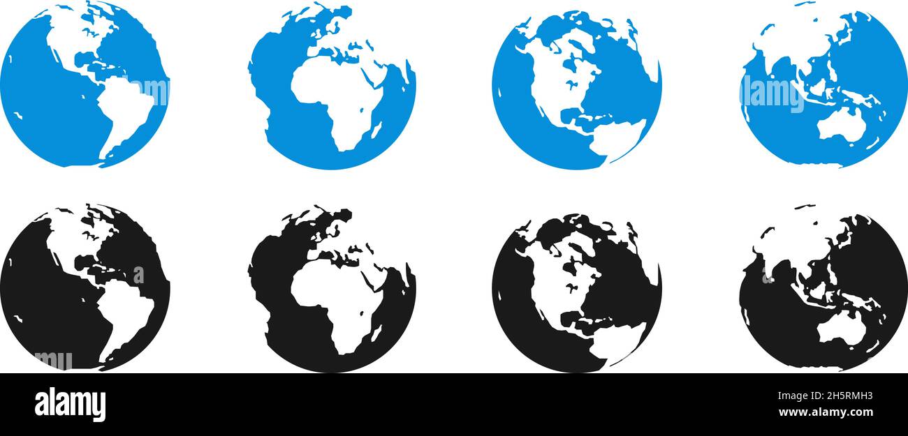 Earth icon set, world map illustration in flat style. Vector isolated ...
