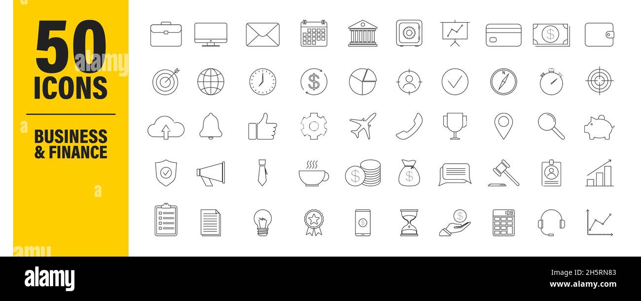 Business and finance 50 line infographic set icon for web design ...