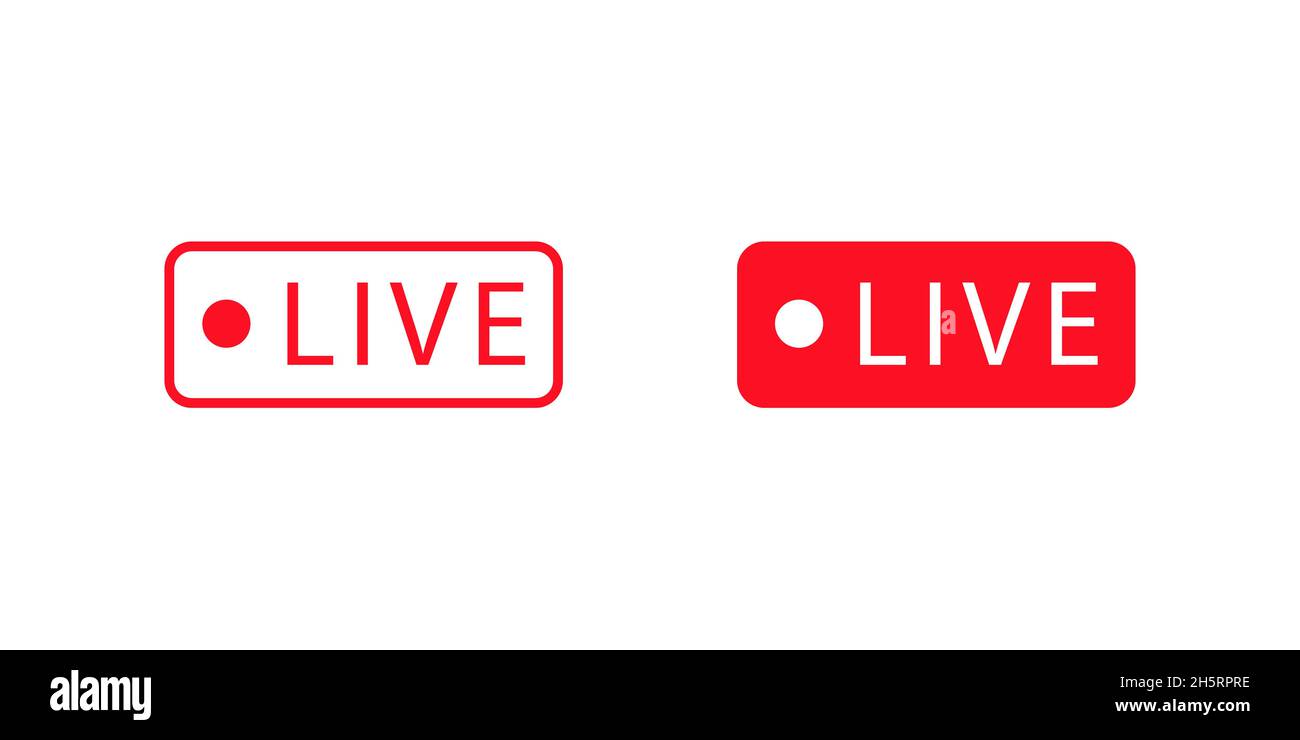 Live stream red button in flat style.  Vector illustration isolated technology design element Stock Vector