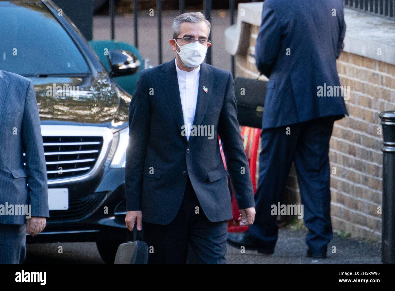 Iranian deputy foreign minister Bagheri Kani arrives at the Foreign, Commonwealth and Development Office (FCDO) in Westminster, central London, ahead of a meeting with officials, who are set to urge Iran to conclude the Joint Comprehensive Plan of Action (JCPoA) deal and press for the immediate release of unfairly detained British nationals. Picture date: Thursday November 11, 2021. Stock Photo