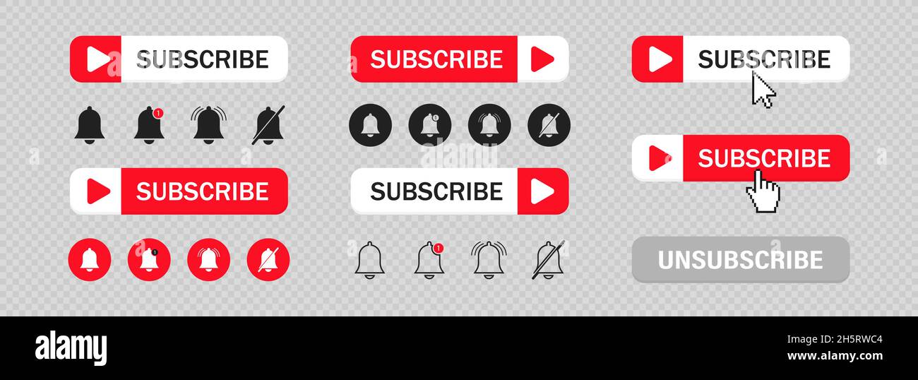 Subscribe set button for social media. Video play and notification ...