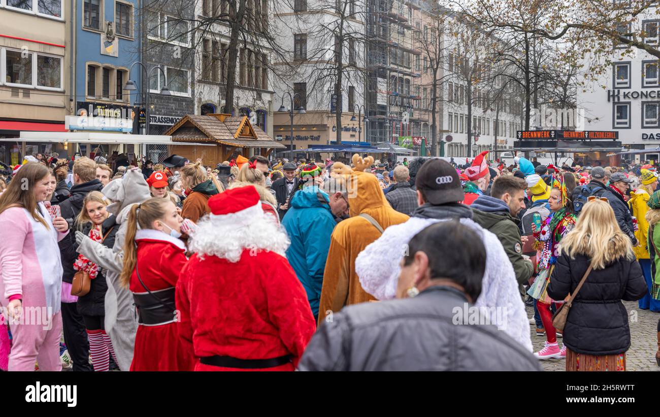 Big crowd celebrating annual Carnival in Cologne, Germany Stock Photo