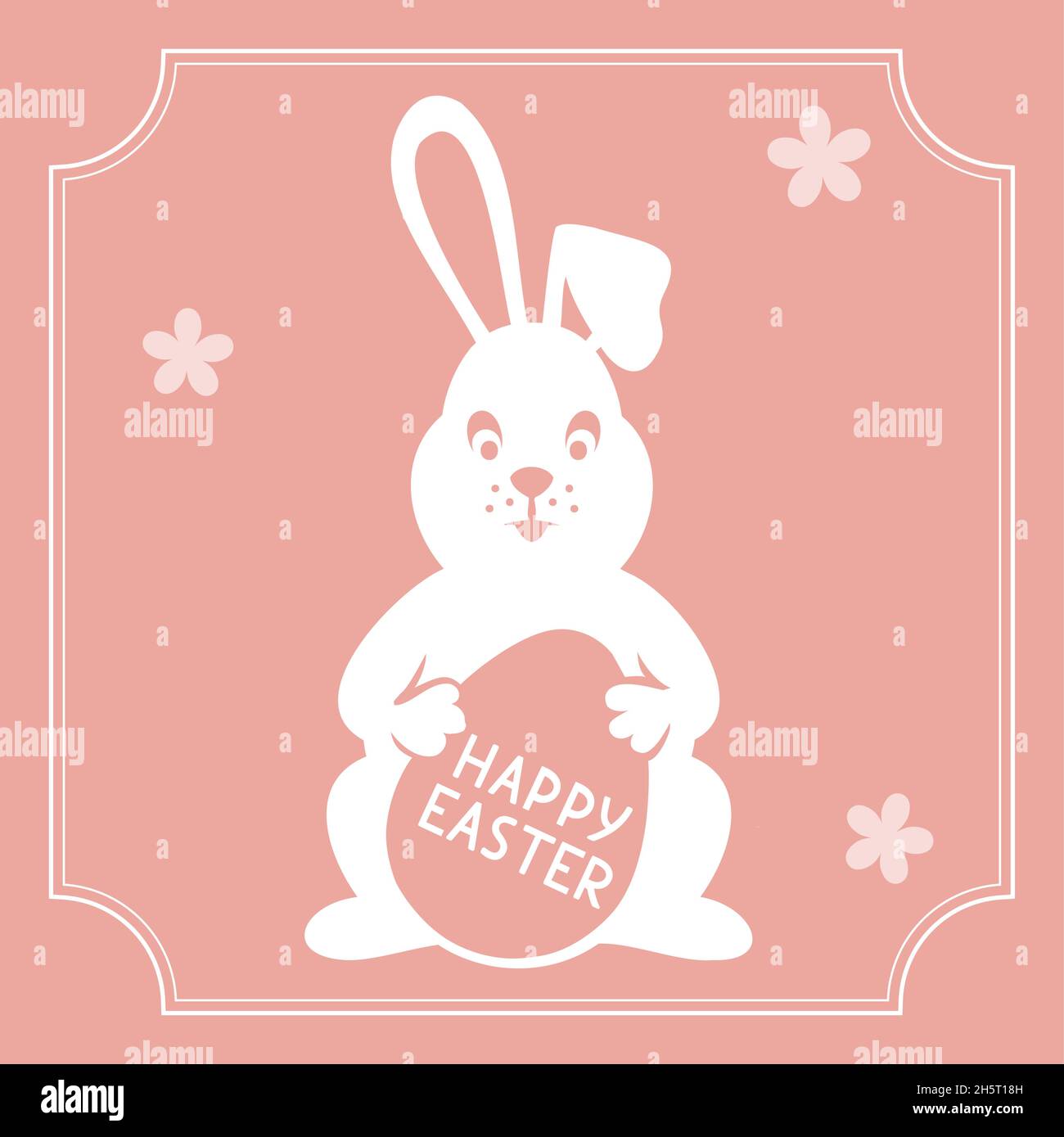 Easter bunny holding Easter egg on pink background. Easter card vector illustration Stock Vector