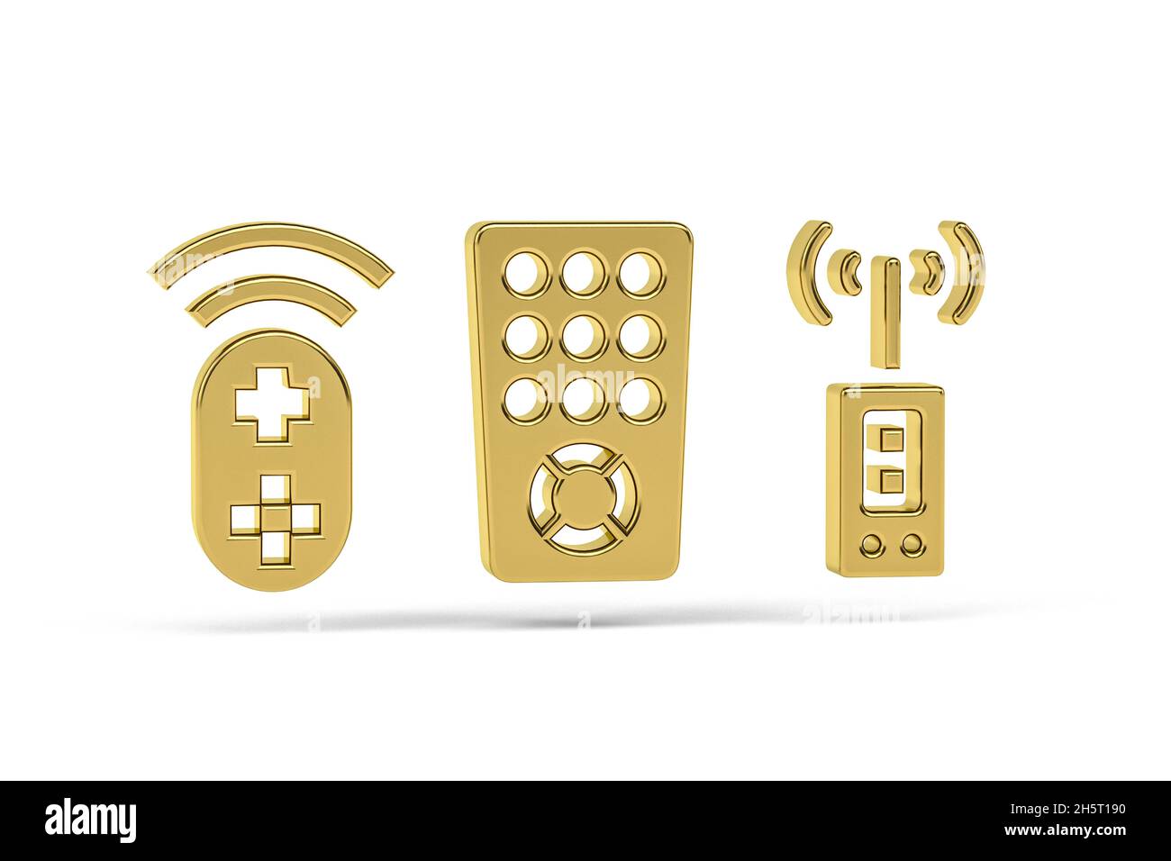 Golden 3d remote control icon isolated on white background - 3D render ...