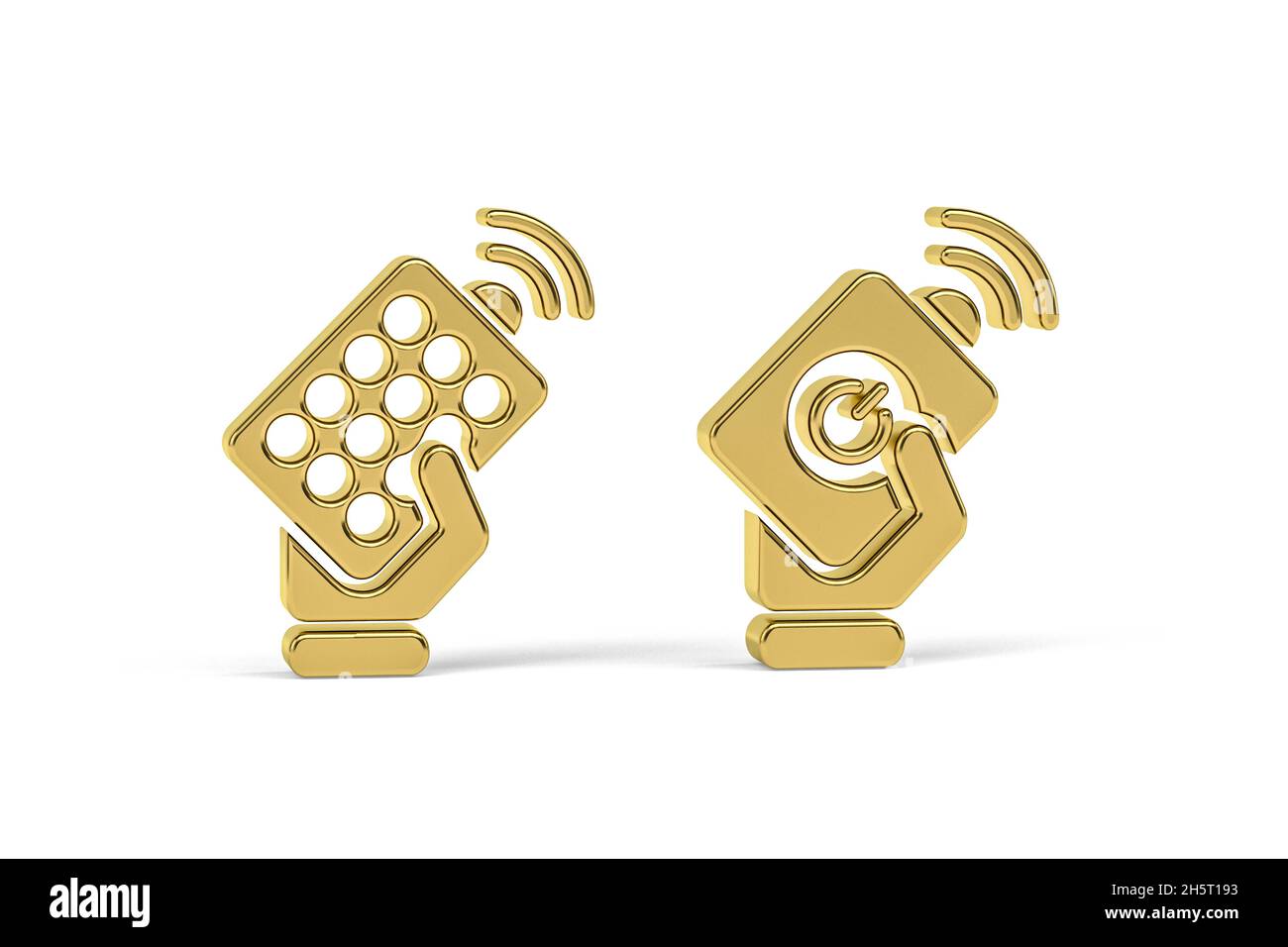 Golden 3d remote control icon isolated on white background - 3D render ...