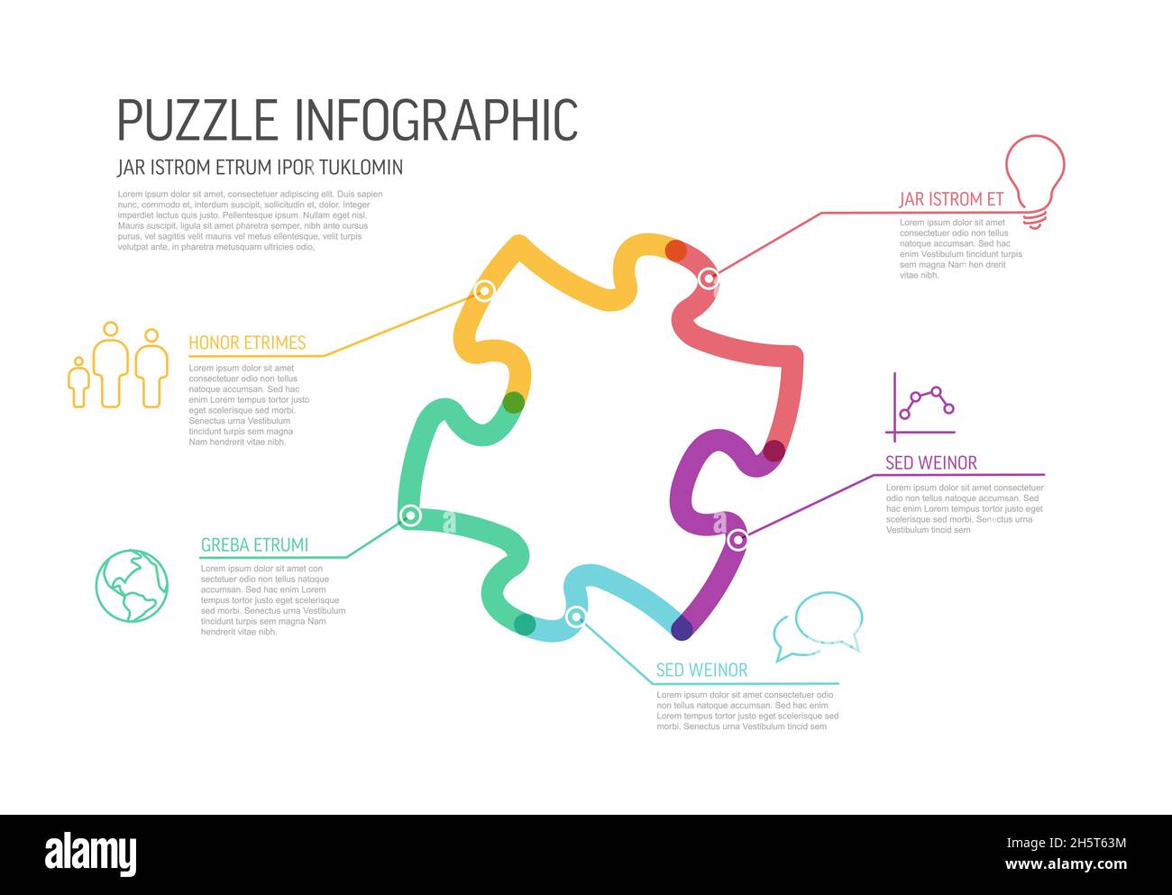 Vector puzzle Infographic report template made from thick marker lines