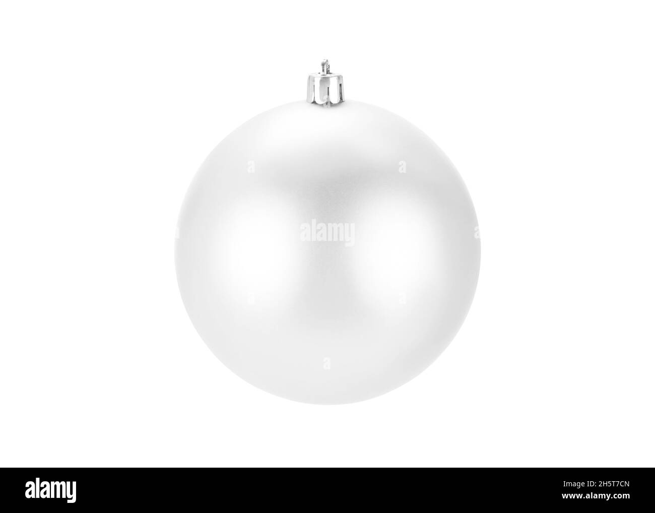 White Christmas ball isolated on white background. Happy New Year baubles bombs bulbs colorful decoration. Xmas glass ball. Poster, banner, cover card Stock Photo