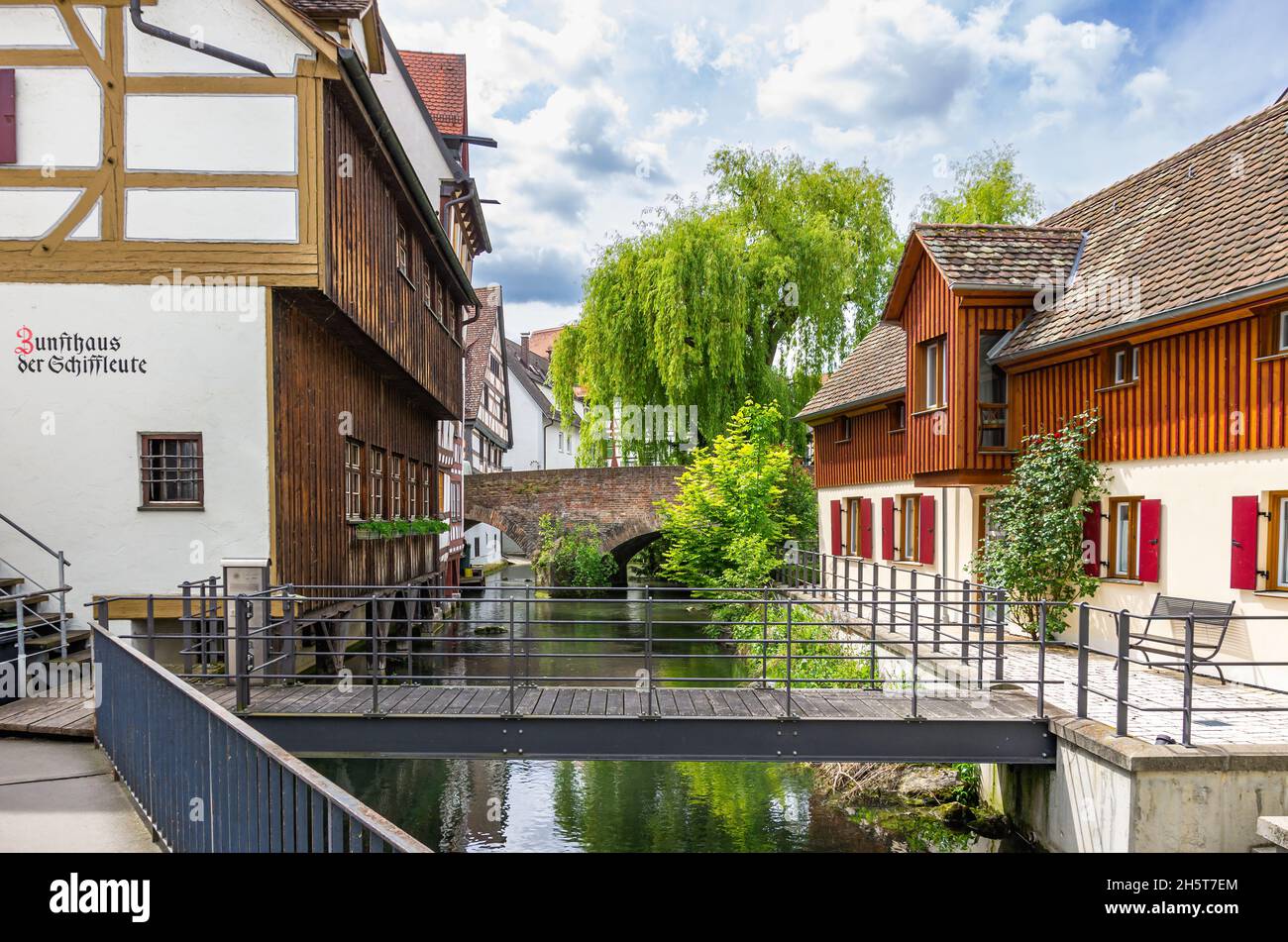 Ulm, Baden-Württemberg, Germany - May 16, 2014: On the way in the fishermen's quarter - The Guild House of the Shipmen (Zunfthaus der Schiffleute). Stock Photo
