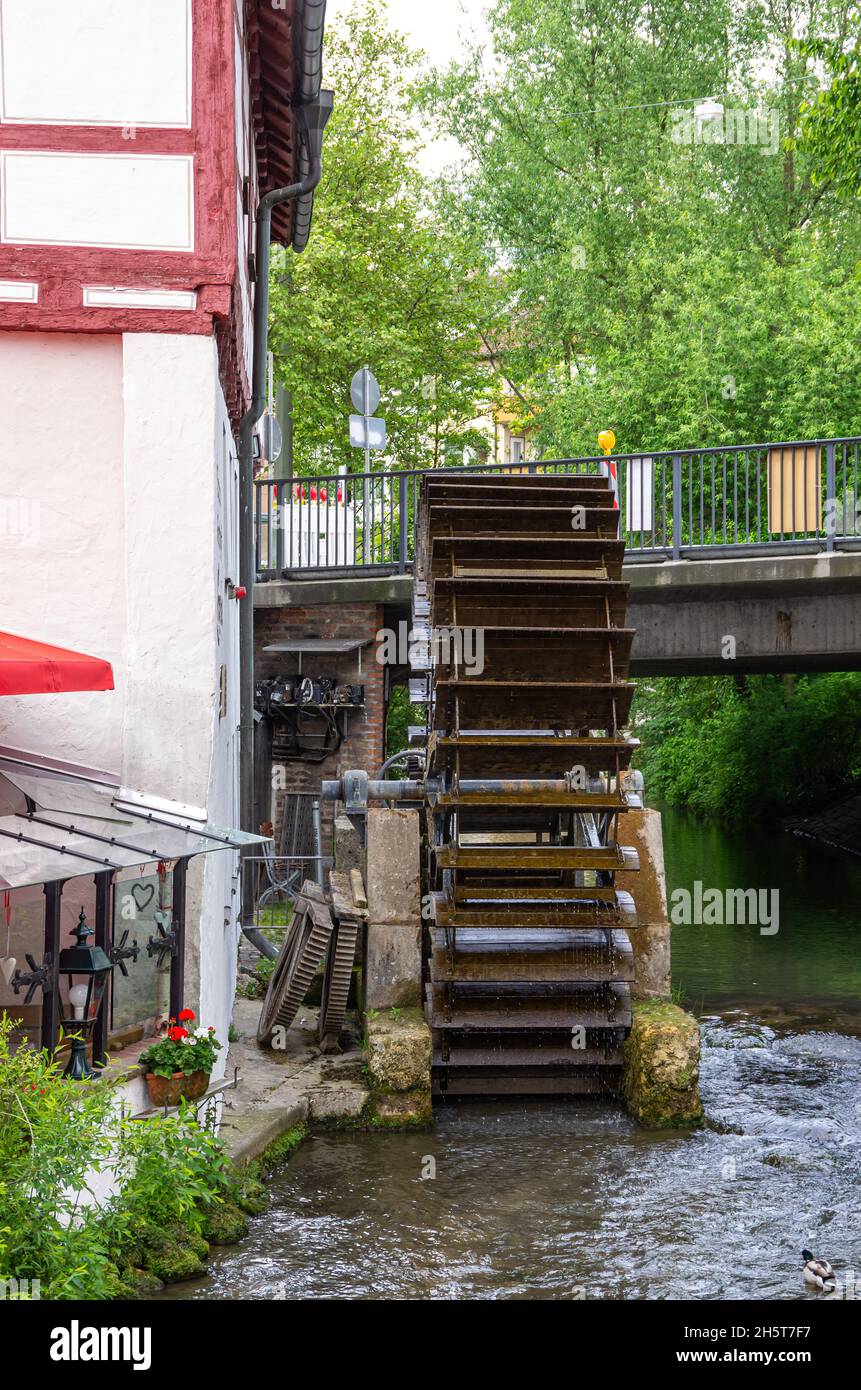 Ulm, Baden-Württemberg, Germany: On the way in the Fishermen's and Tanners' Quarter - The Lochmühle mill by the Blau river in Gerbergasse. Stock Photo