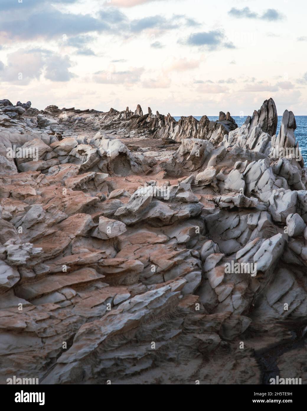 Beautiful view of the Makaluapuna Point or Dragon's Teeth, seaside