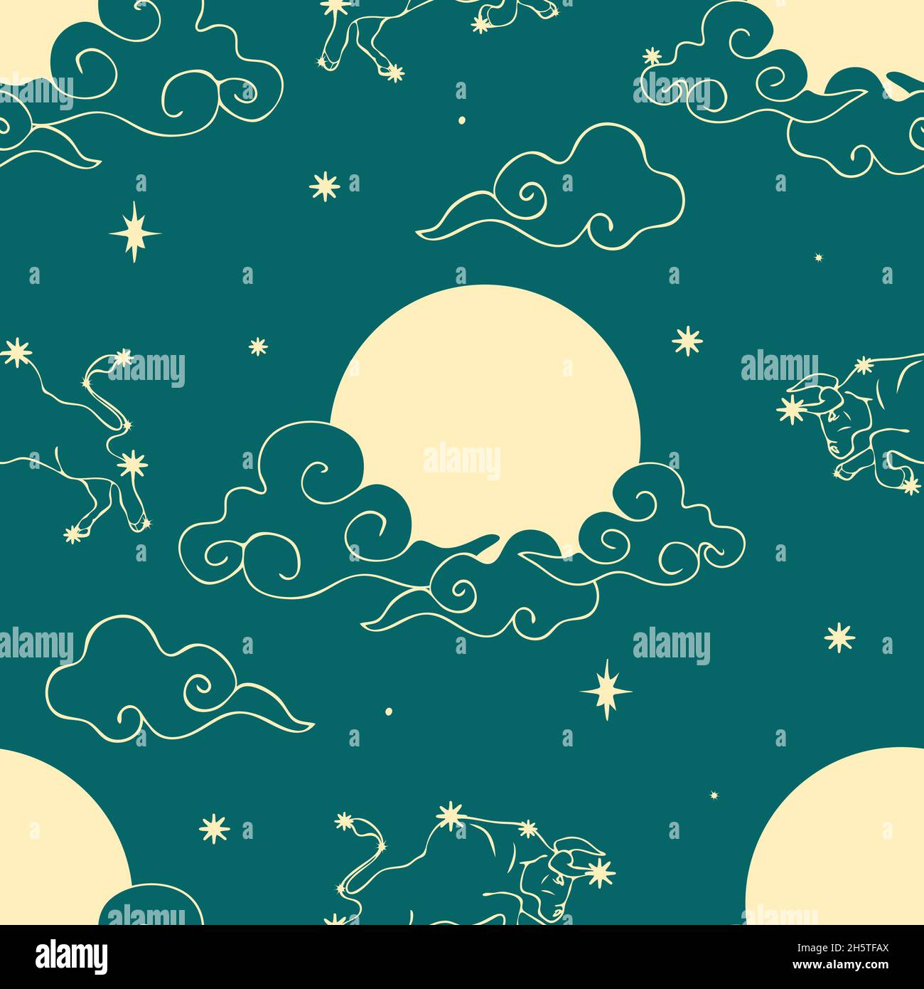 Seamless vector pattern with astrology sky on teal green background.  Beautiful star and moon wallpaper design. Spiritual zodiac fashion textile  Stock Vector Image & Art - Alamy