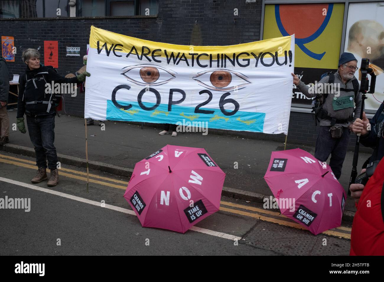 Glasgow, Scotland, UK. Protests at the entrance to the UN Climate Change Conference COP26 venue, in Glasgow, Scotland, on 11th November 2021. Photo: Jeremy Sutton-Hibbert/ Alamy Live News. Stock Photo