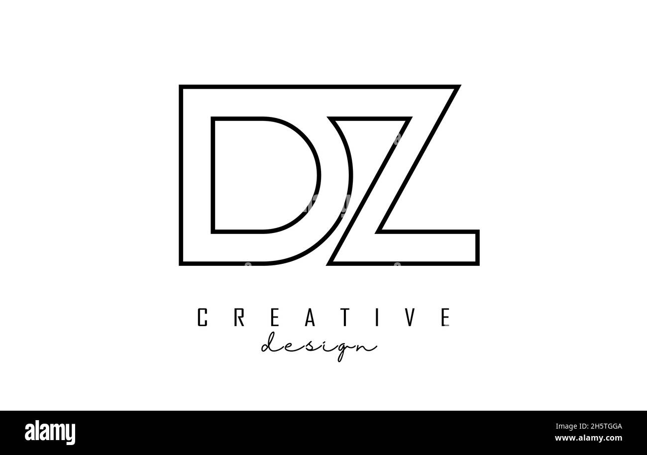 Outline DZ letters logo with a minimalist design. Geometric vector illustration with black lines. Stock Vector