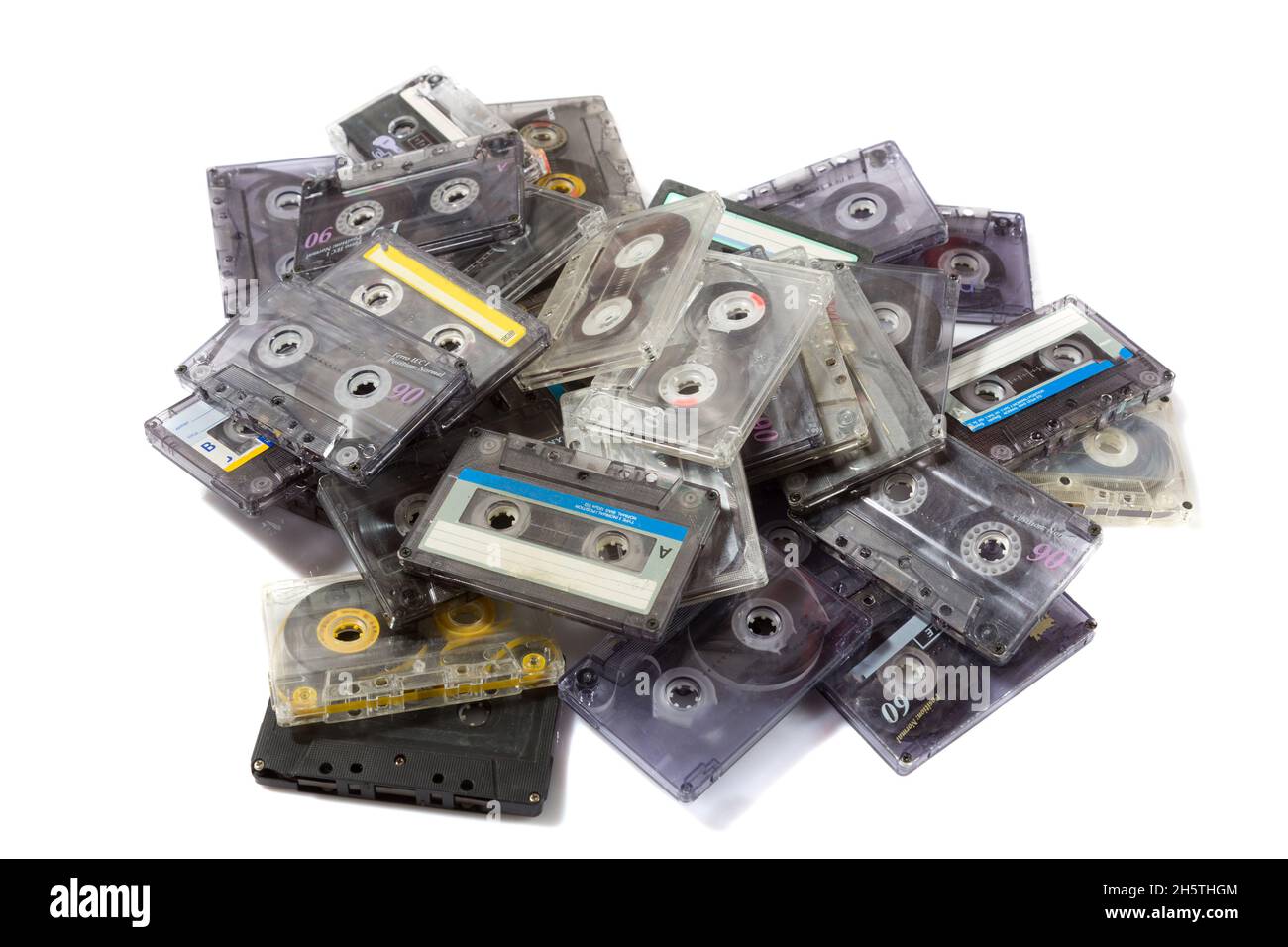 pile of audio compact cassettes Stock Photo