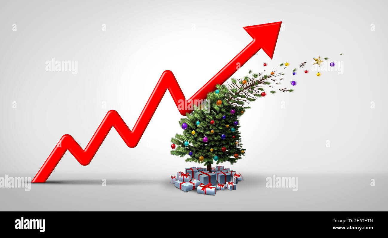 Holiday inflation and rising Christmas shopping prices and winter holidays increase in debt due to spending and consumer price rise hyperinflation. Stock Photo