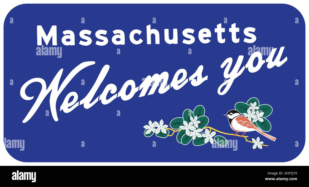 Welcome to Massachusetts - Welcomes you - Road sign Stock Vector