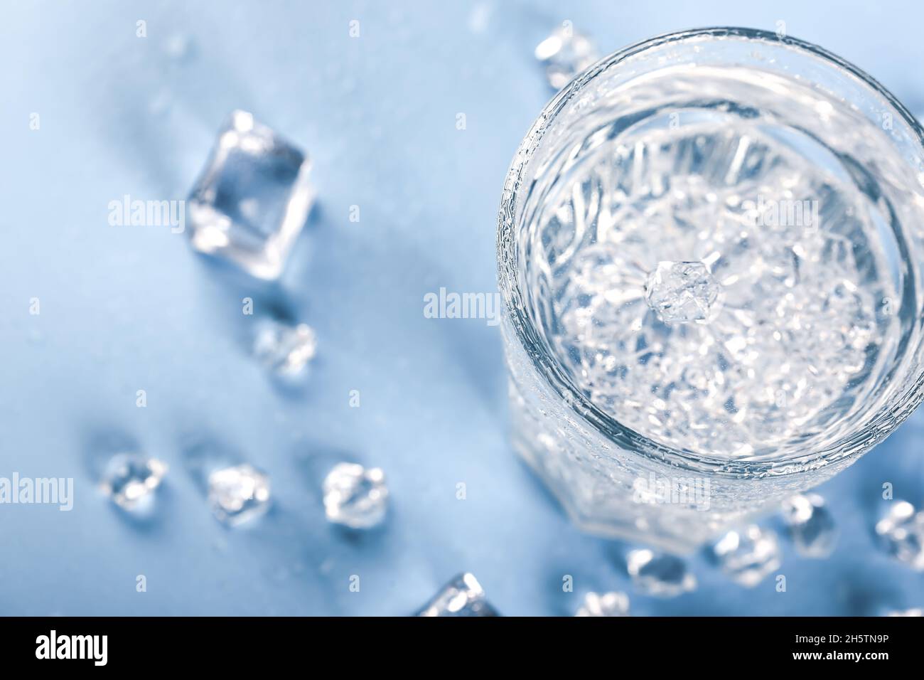 glass of soda water with ice. Soft selective focus Stock Photo