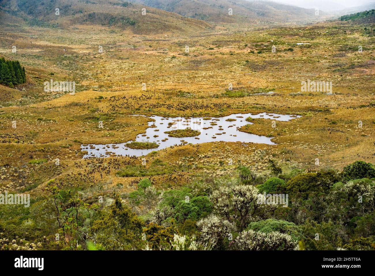 Hike to Paramo de Guacheneque, birthplace of the Bogota River.The map Lagoon ( La laguna del Mapa) at Villapinzón, Cundinamarca, Colombia Stock Photo