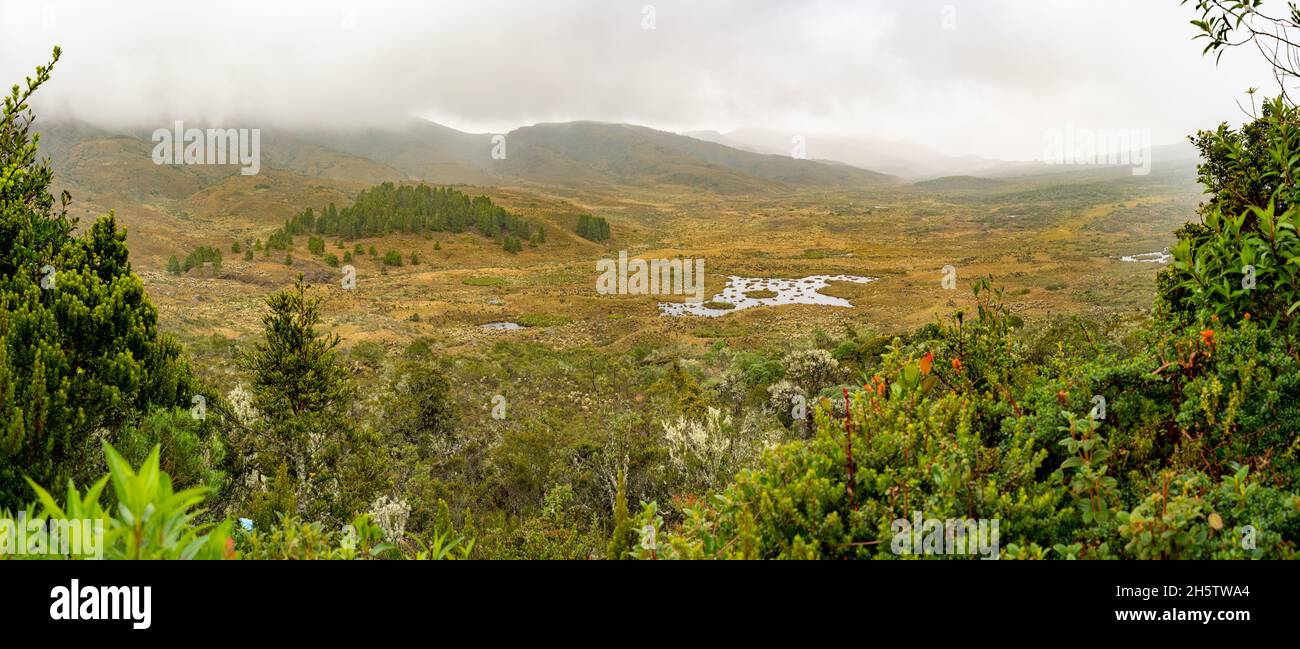 Hike to Paramo de Guacheneque, birthplace of the Bogota River.The map Lagoon ( La laguna del Mapa) at Villapinzón, Cundinamarca, Colombia Stock Photo