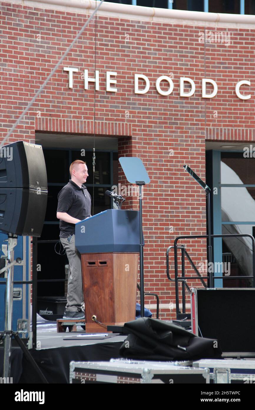 Preparing for U.S. President Joe Biden's visit to the Dodd Center for Human Rights at the University of Connecticut in Storrs, CT, U.S., Oct. 14, 2021. Stock Photo