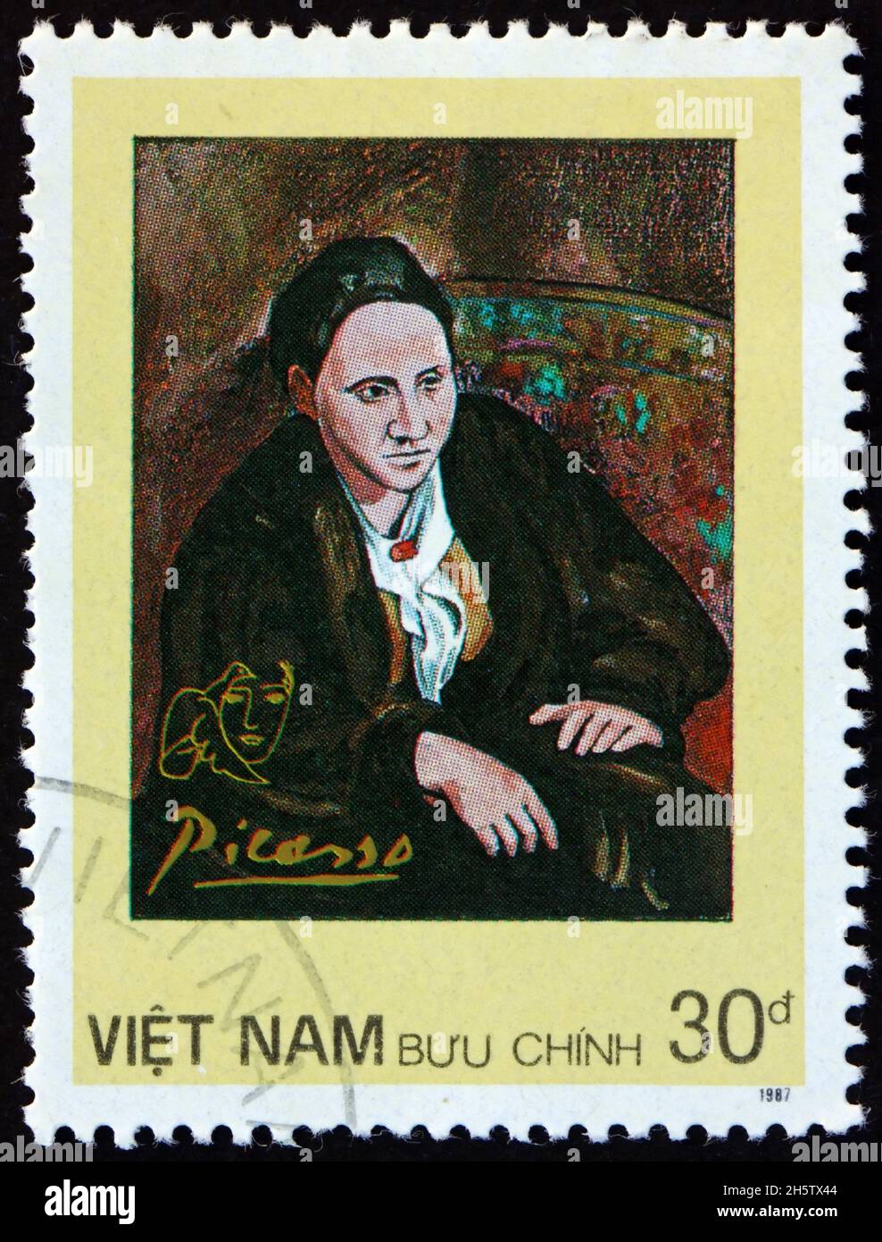 VIETNAM - CIRCA 1987: a stamp printed in Vietnam shows portrait of Gertrude Stein, painting by Picasso, circa 1987 Stock Photo