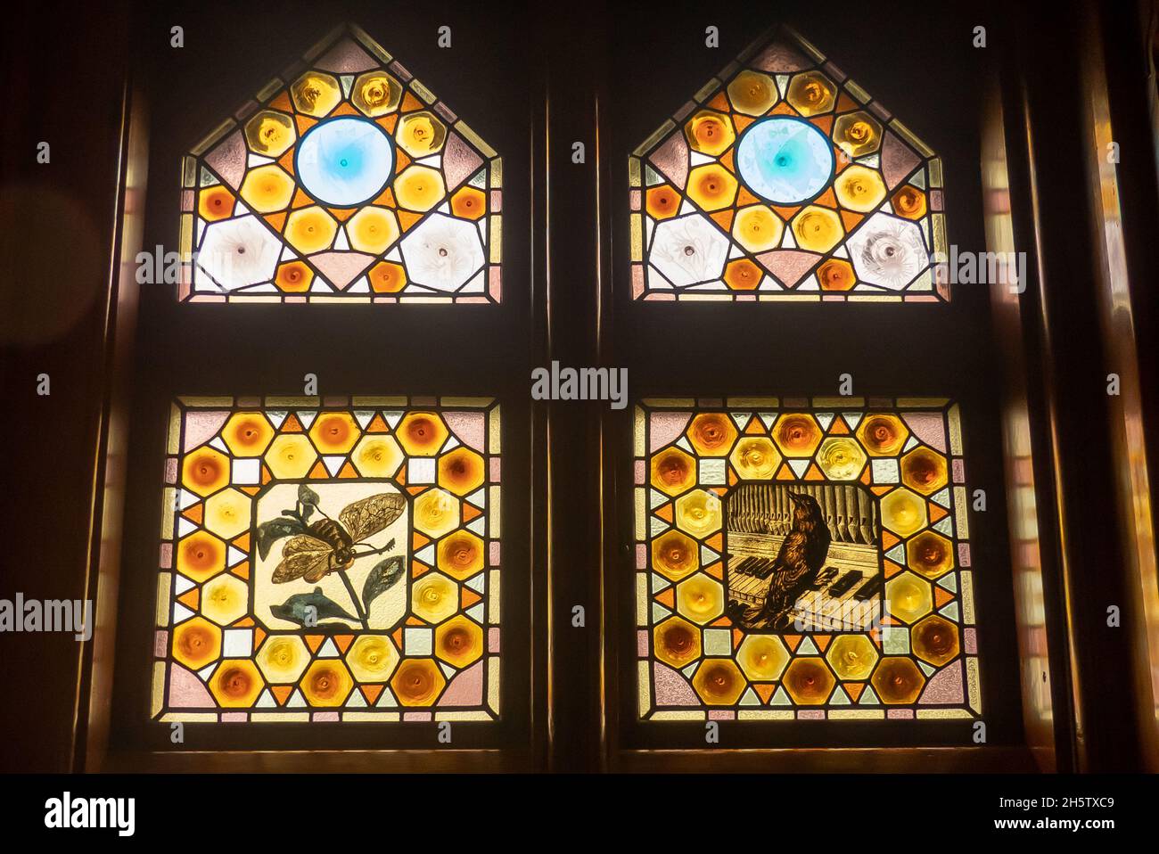 Comillas in the Spanish province of Cantabria music themed stained