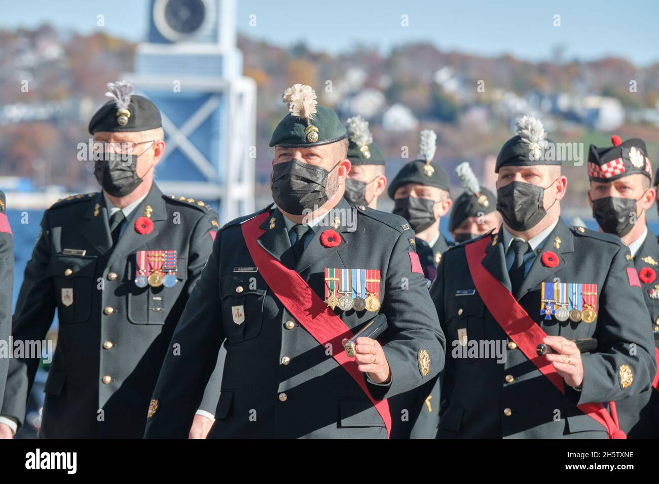 Halifax, Nova Scotia, Canada. November 11th, 2021. Remembrance Day ceremony on the 100th anniversary of the remembrance poppy in Canada, held at the Halifax Cenotaph and at Province House. Credit: meanderingemu/Alamy Live News Stock Photo