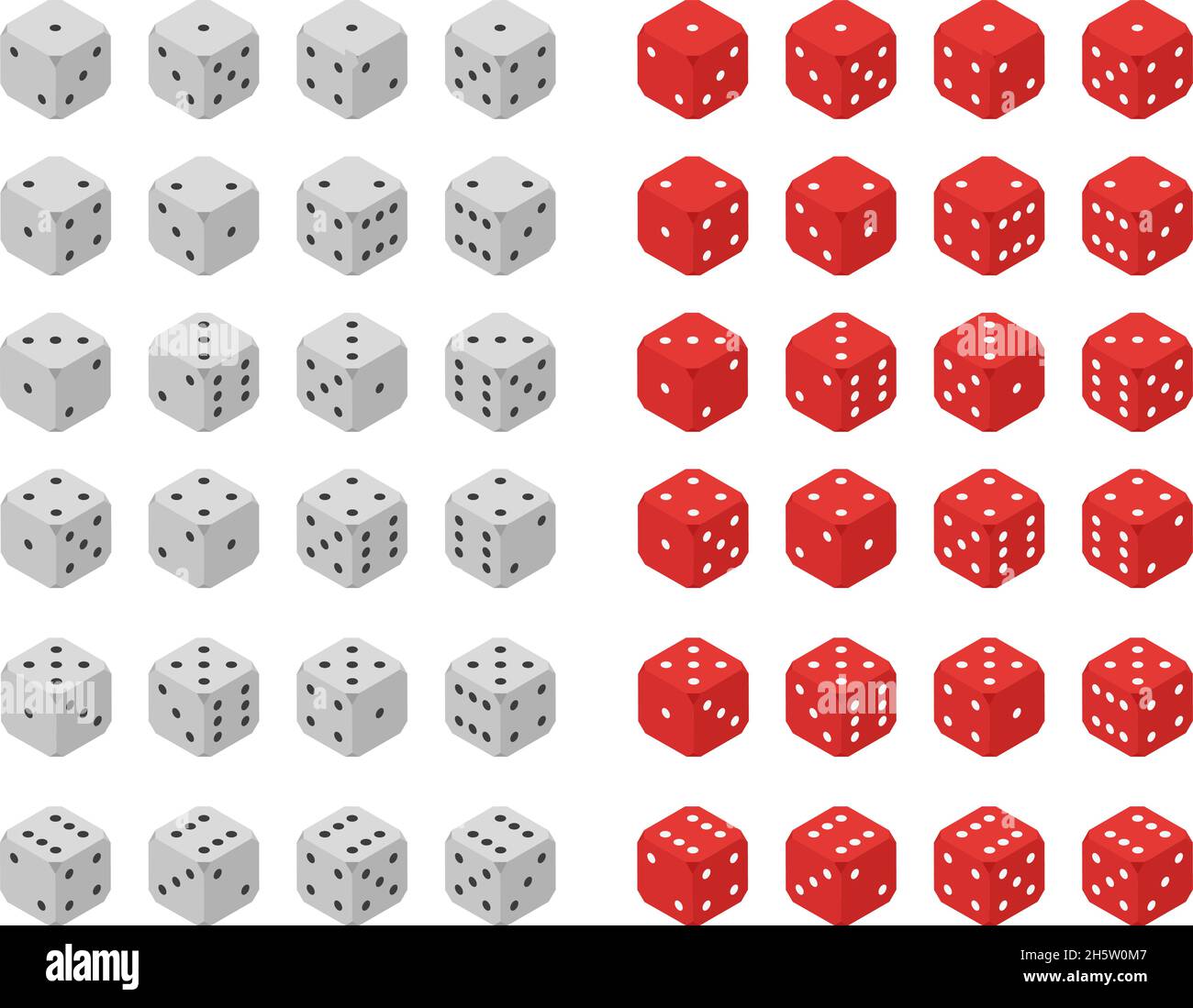 set of dices for playing poker flat isometry, vector Stock Vector
