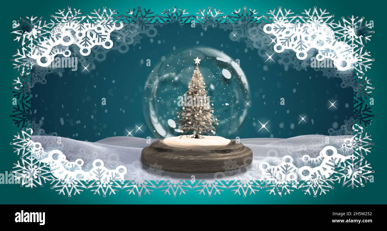 Image of snow falling at christmas over snow globe Stock Photo - Alamy