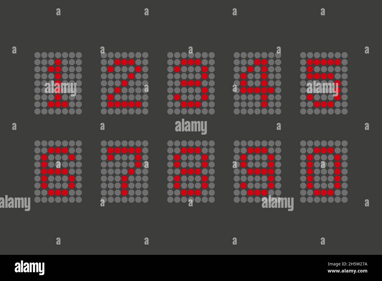 scoreboard numbers red light bulbs on dark background Stock Vector