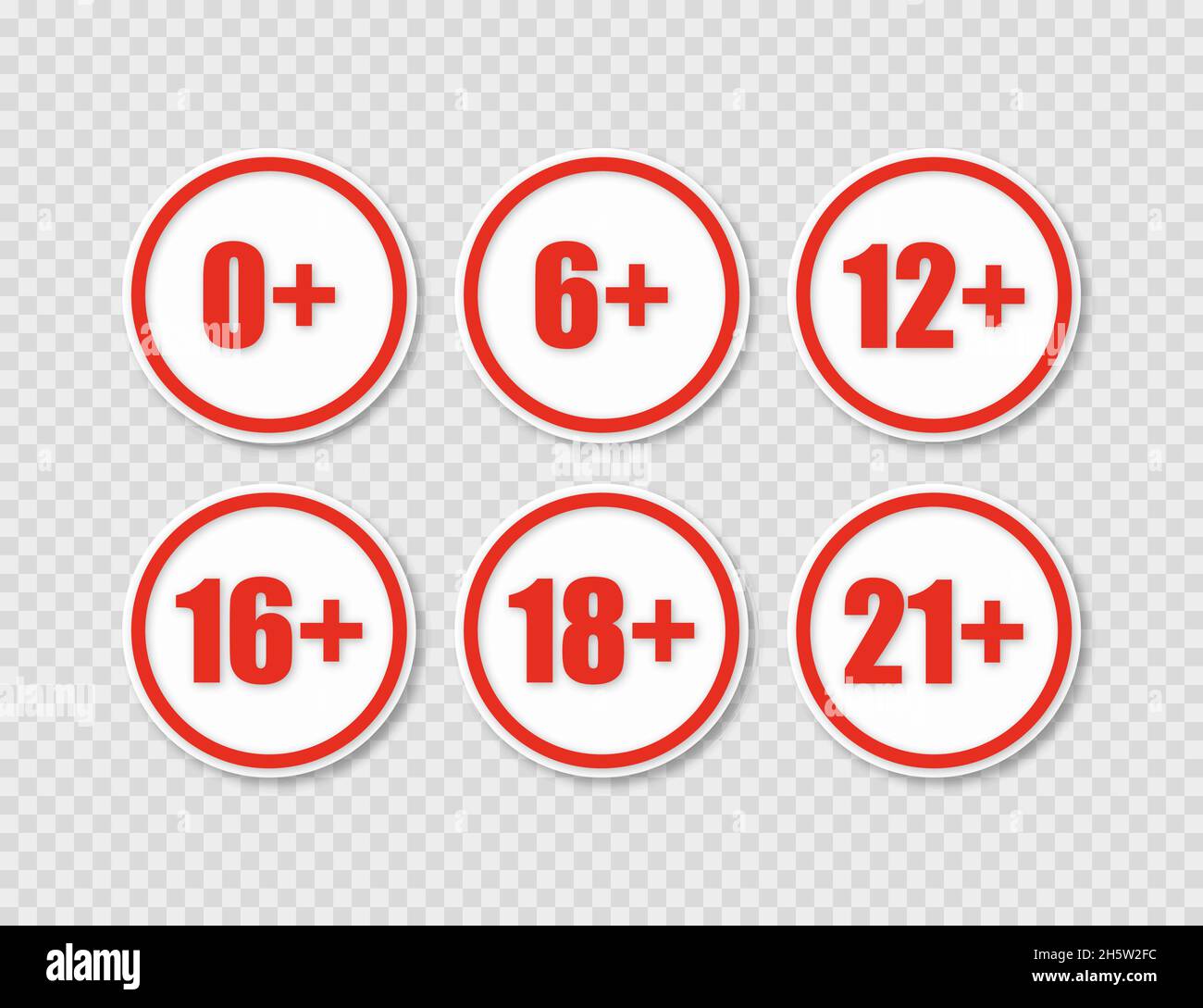 age restriction symbols with shadow on transparent background Stock Vector