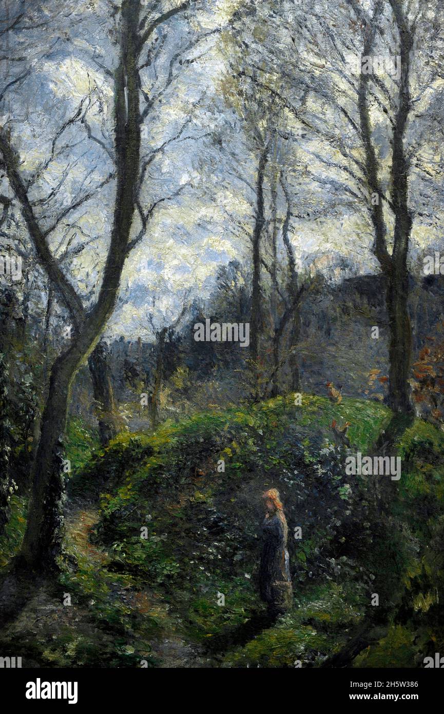 Camille Pissarro (1830-1903). Impressionist French painter. Woodland scene. Spring, 1878. Oil on canvas (73 x 54 cm). Ny Carlsberg Glyptotek. Copenhagen, Denmark. Stock Photo