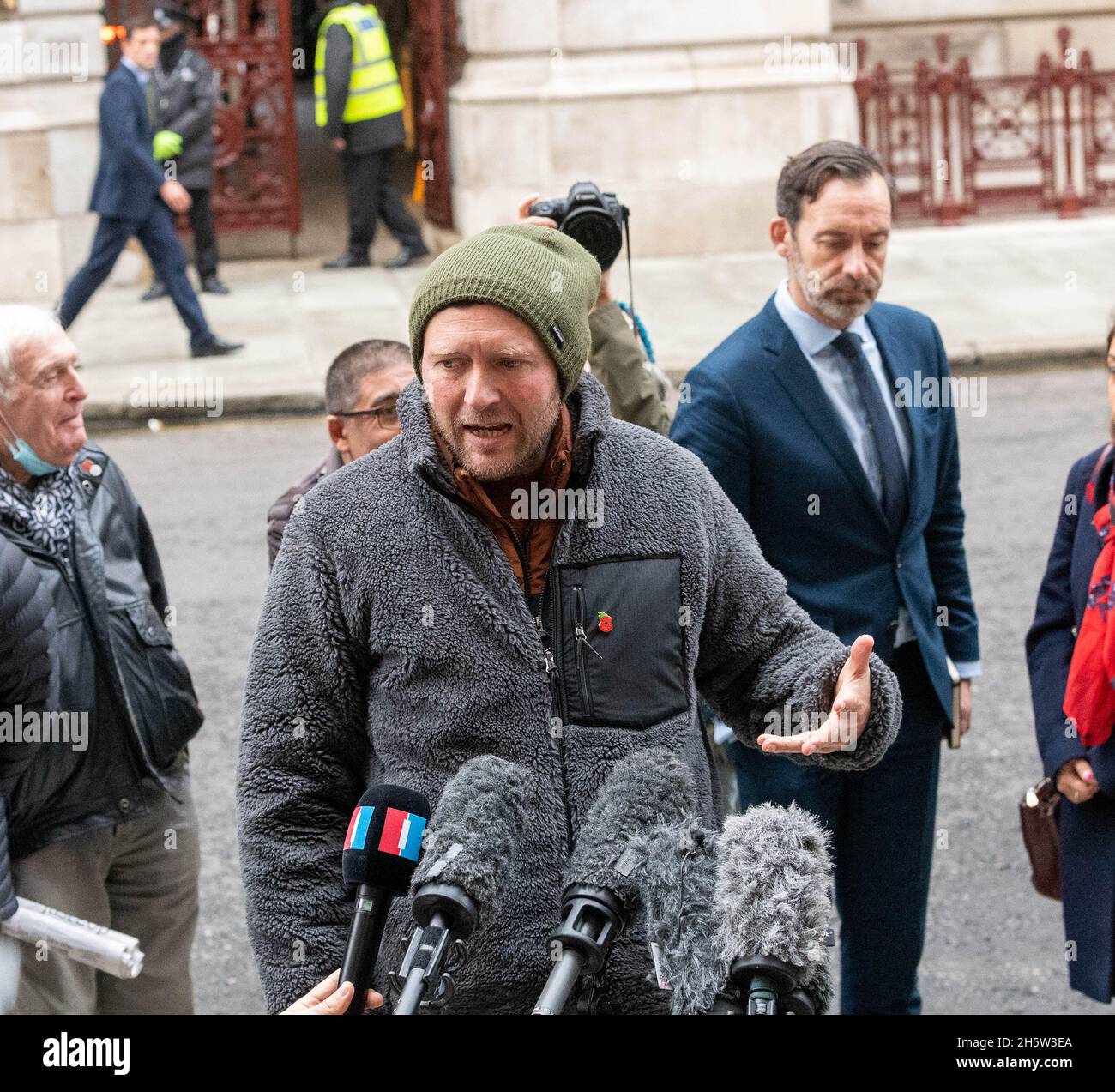 London, UK. 11th Nov, 2021. Richard Ratcliffe talks to the media following his meeting at the Foreign Commonwealth and development office in Whitehall London UK, Credit: Ian Davidson/Alamy Live News Stock Photo