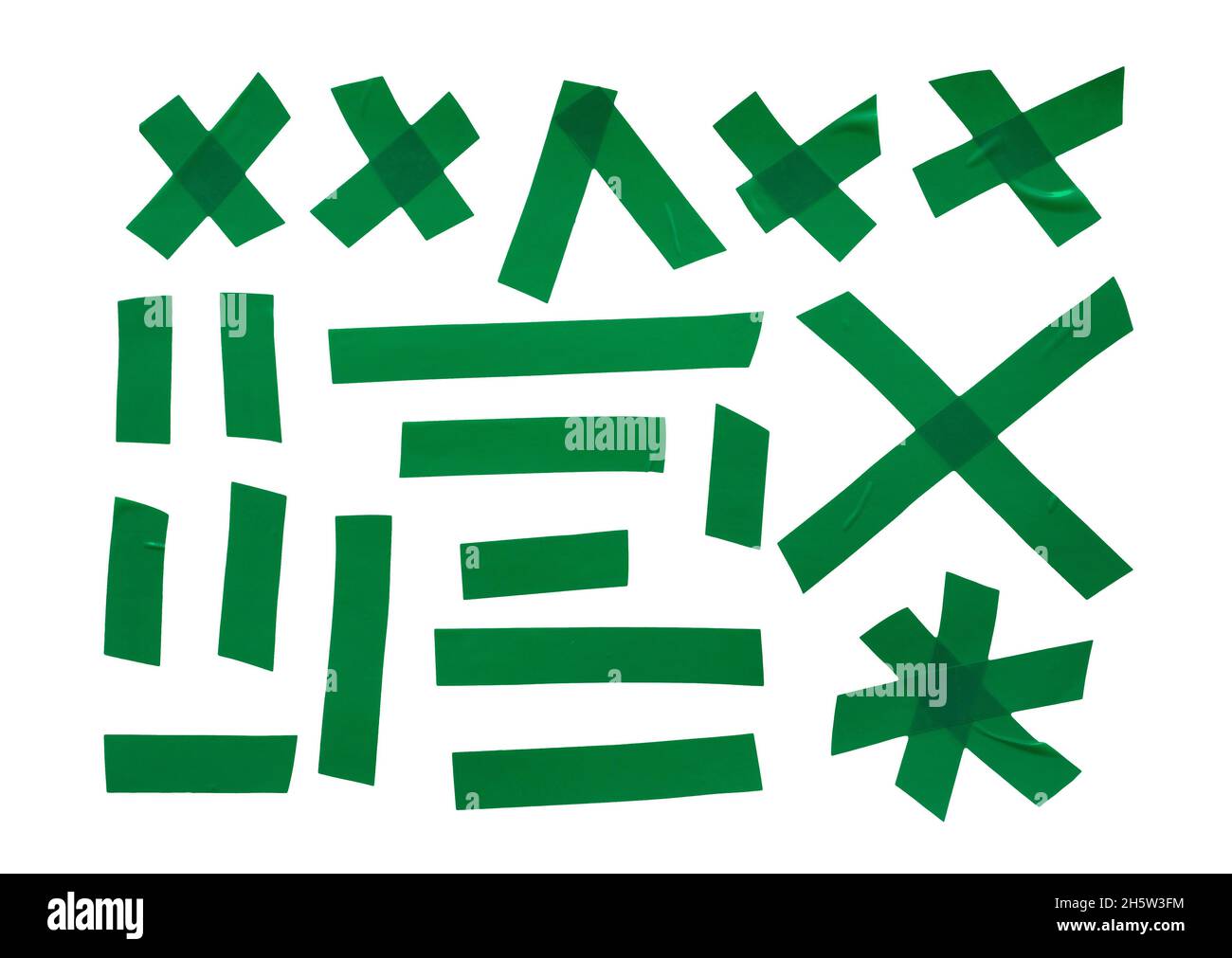 Masking tape isolation on white. Collection of green electrical tape